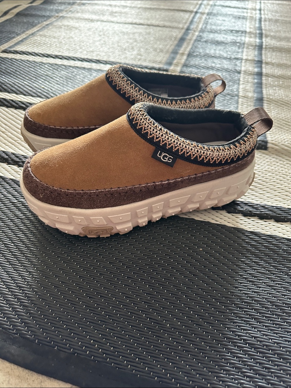 UGG Tan and Dark Brown Suede Slip-On Clogs - Picture 2 of 5